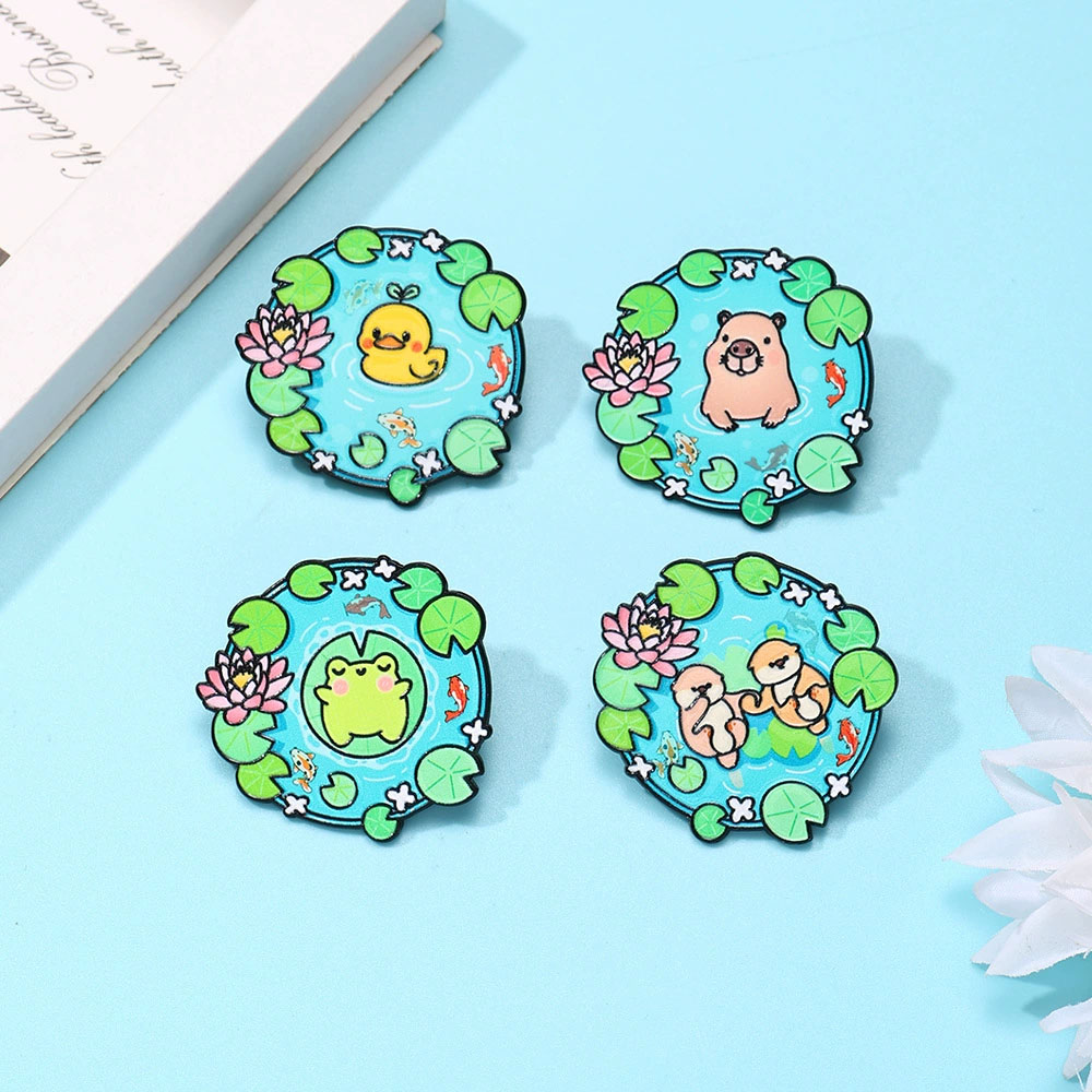 Flower Frog Pin - Cartoon Pool Animal Enamel Brooches Lapel