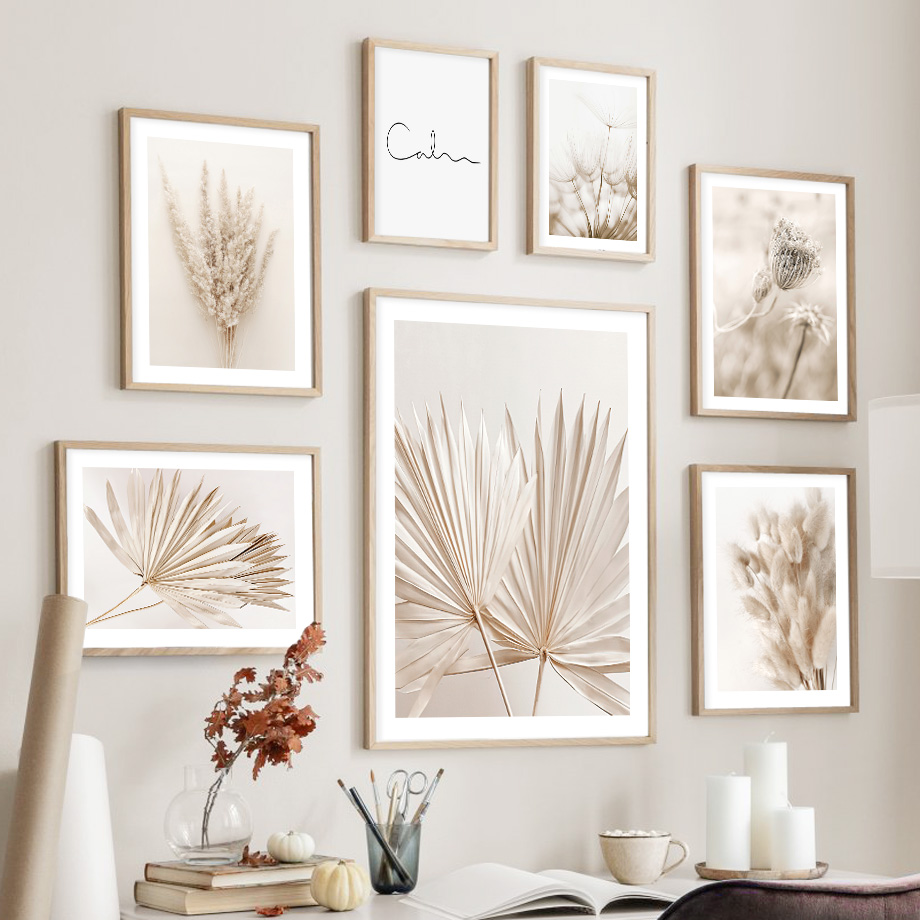 Neutral Beige Boho Wall Art Mu - Palm Leaf Dried 评论和价格