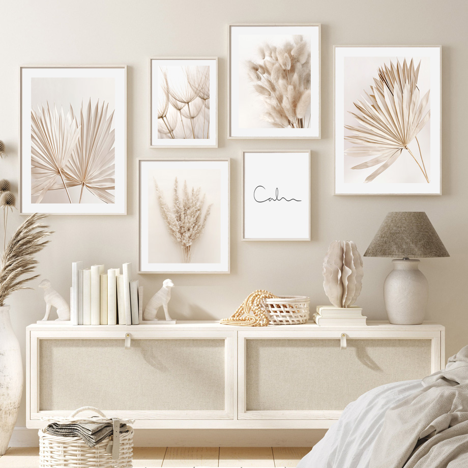 Neutral Beige Boho Wall Art Mu - Palm Leaf Dried 评论和价格