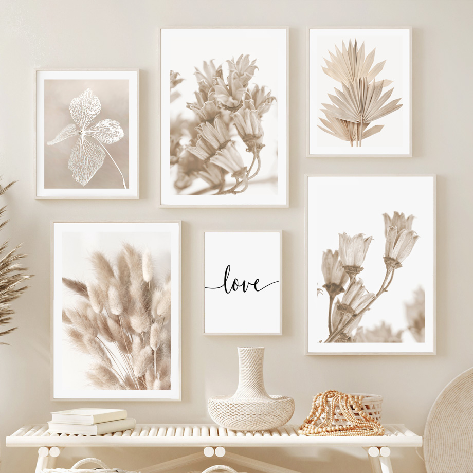 Neutral Beige Boho Wall Art Ca - Palm Leaf Dried 评论和价格