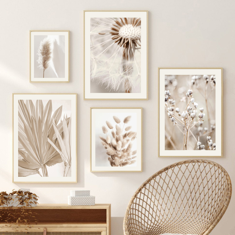 Neutral Beige Boho Wall Art Ca - Palm Leaf Dried 评论和价格