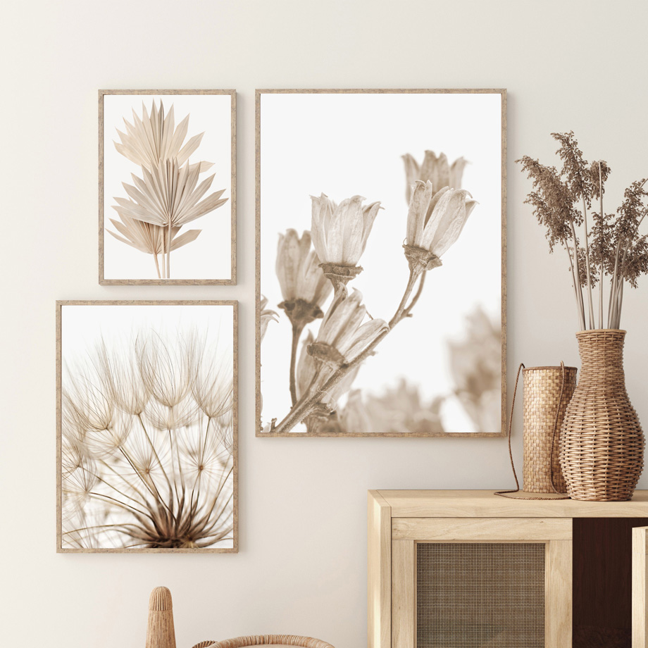 Neutral Beige Boho Wall Art Ca - Palm Leaf Dried 评论和价格